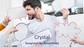  Presentation with business communication - PPT theme consisting of business workshop with speech bubble background and a sky blue colored foreground