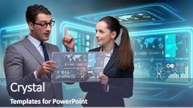  Presentation with data - Audience pleasing PPT layouts consisting of business world - pair of businessman and businesswoman backdrop and a  colored foreground