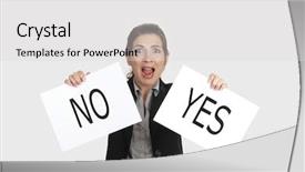  Presentation with decision - Audience pleasing presentation consisting of business young woman trying backdrop and a light gray colored foreground