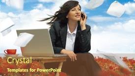  Presentation with keyword - Presentation design enhanced with businesslady-with-laptop-is-working background and a tawny brown colored foreground