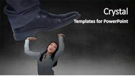  Presentation with step - Slides featuring businessman about to step on banana peel against black wall background and a black colored foreground