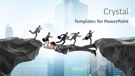  Presentation with acting - PPT layouts with businessman-acting-as-a-bridge background and a sky blue colored foreground