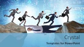  Presentation with acting - Presentation design featuring businessman-acting-as-a-bridge background and a light blue colored foreground