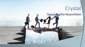  Presentation with acting - PPT theme having businessman-acting-as-a-bridge background and a sky blue colored foreground