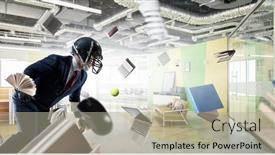  Presentation with acting - Presentation design having businessman-acting-as-american-football background and a mint green colored foreground