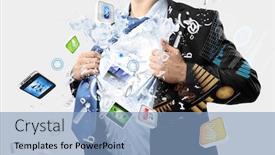  Presentation with acting - PPT theme having businessman acting like superhero tearing shirt on chest background and a light blue colored foreground