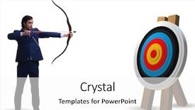  Presentation with bow and arrow - Colorful presentation theme enhanced with businessman aiming arrow with bow backdrop and a white colored foreground