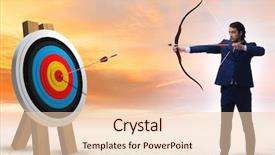  Presentation with target - Presentation theme with businessman aiming arrow with bow background and a lemonade colored foreground