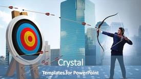  Presentation with target - Colorful presentation enhanced with businessman aiming arrow with bow backdrop and a teal colored foreground