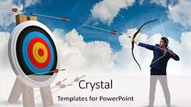  Presentation with target - Presentation design having businessman aiming arrow with bow background and a sky blue colored foreground