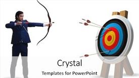  Presentation with target - Presentation featuring businessman aiming arrow with bow background and a white colored foreground