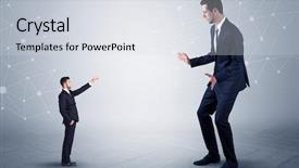  Presentation with connection - Colorful slide set enhanced with businessman aiming at a big backdrop and a sky blue colored foreground