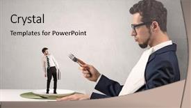  Presentation with soul winning great feeling - PPT theme consisting of businessman almost devoured by great background and a  colored foreground