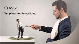  Presentation with power - Audience pleasing slide set consisting of businessman almost devoured by great backdrop and a  colored foreground