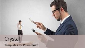  Presentation with power - Colorful slide deck enhanced with businessman almost devoured by great backdrop and a  colored foreground