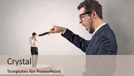  Presentation with power oint - Audience pleasing slide set consisting of businessman almost devoured by great backdrop and a  colored foreground