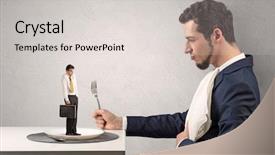  Presentation with power - PPT theme consisting of businessman almost devoured by great background and a  colored foreground