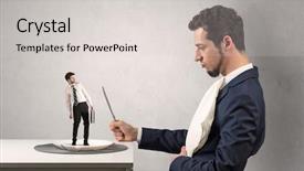  Presentation with power - Audience pleasing slide deck consisting of businessman almost devoured by great backdrop and a  colored foreground