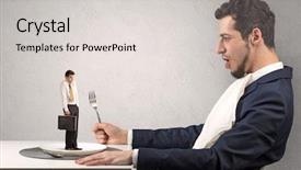  Presentation with power - Audience pleasing presentation theme consisting of businessman almost devoured by great backdrop and a  colored foreground