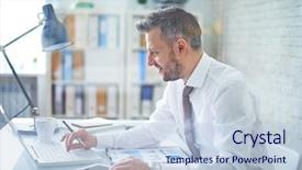  Presentation with data - Presentation theme enhanced with businessman analyzing data in office background and a lemonade colored foreground