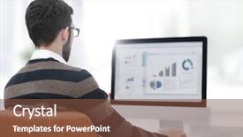  Presentation with computer evolution - PPT layouts with businessman analyzing graphs on computer background and a tawny brown colored foreground