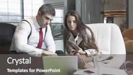  Presentation with meeting - Audience pleasing presentation consisting of businessman and businesswoman at meeting backdrop and a  colored foreground