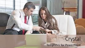  Presentation with meeting minute - Amazing presentation design having businessman and businesswoman at meeting backdrop and a  colored foreground