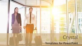  Presentation with hotel business - Colorful theme enhanced with businessman-and-businesswoman-attending-business backdrop and a coral colored foreground