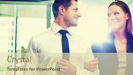  Presentation with hotel business - Slide deck featuring businessman-and-businesswoman-attending-business background and a soft green colored foreground