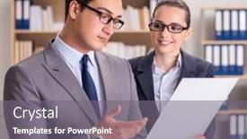  Presentation with discussion - Cool new PPT layouts with businessman-and-businesswoman-having-discussion backdrop and a gray colored foreground