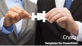  Presentation with holding puzzle pieces - Beautiful presentation design featuring businessman and businesswoman holding puzzle backdrop and a black colored foreground