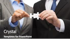  Presentation with holding puzzle pieces - Presentation theme consisting of businessman and businesswoman holding puzzle background and a black colored foreground