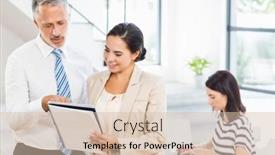  Presentation with diary - PPT theme featuring businessman-and-businesswoman-looking background and a lemonade colored foreground