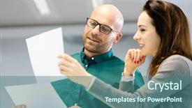  Presentation with pleasure of reading - Cool new theme with businessman and businesswoman reading documents backdrop and a  colored foreground