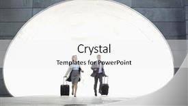  Presentation with railroad - Colorful presentation design enhanced with businessman and businesswoman rushing in railroad station backdrop and a white colored foreground