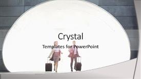  Presentation with railroad - PPT layouts consisting of businessman and businesswoman rushing in railroad station background and a white colored foreground