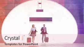  Presentation with railroad - Cool new PPT layouts with businessman and businesswoman rushing in railroad station backdrop and a lemonade colored foreground