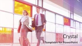  Presentation with railroad - Beautiful slide deck featuring businessman and businesswoman rushing in railroad station backdrop and a lemonade colored foreground