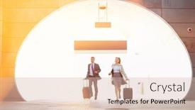  Presentation with railroad - Audience pleasing presentation theme consisting of businessman and businesswoman rushing in railroad station backdrop and a lemonade colored foreground