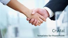  Presentation with shaking hands - Cool new theme with businessman and businesswoman shaking hand backdrop and a sky blue colored foreground