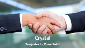  Presentation with shaking hands - PPT theme consisting of businessman and businesswoman shaking hands background and a  colored foreground