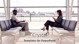  Presentation with airport lounge - Amazing PPT layouts having businessman-and-businesswoman-sitting backdrop and a lemonade colored foreground