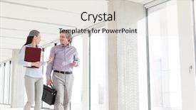  Presentation with new office - Cool new theme with businessman and businesswoman talking while backdrop and a  colored foreground