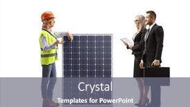  Presentation with solar - Slide set having businessman-and-businesswoman-talking background and a gray colored foreground