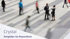  Presentation with people talking - Slide set enhanced with businessman-and-businesswomen-standing background and a sky blue colored foreground