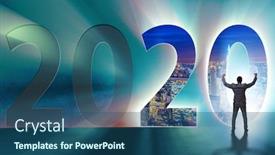  Presentation with new year 2020 - PPT theme consisting of businessman-and-concept-of-new background and a ocean colored foreground
