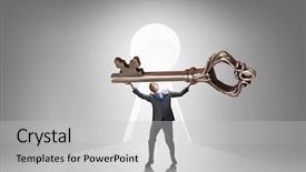  Presentation with intelligence - Amazing PPT layouts having businessman and lifting big key backdrop and a light gray colored foreground
