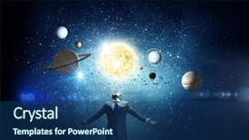  Presentation with planets - Cool new PPT theme with businessman and planets of space backdrop and a ocean colored foreground