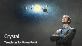  Presentation with planets - PPT theme with businessman and planets of sun background and a dark gray colored foreground