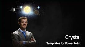  Presentation with planets - Colorful slide deck enhanced with businessman and planets of sun backdrop and a  colored foreground